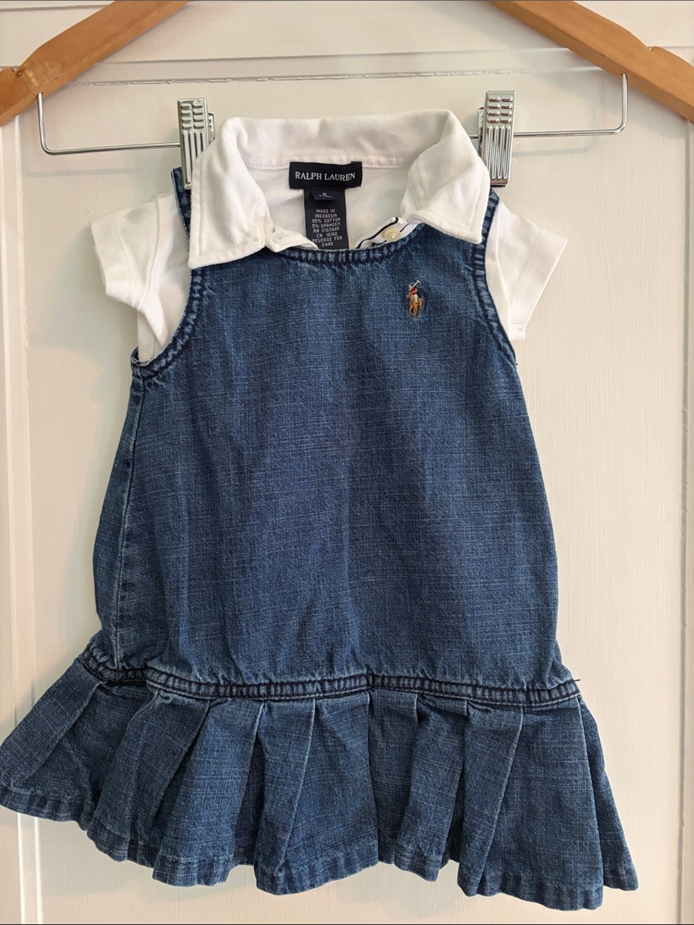 Girls Ralph Lauren Blue Denim Sleeveless Polo Dress with White Polo 6-12 mo